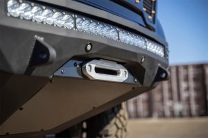 GMC Sierra 1500 Bumper - Front - Addictive Desert Designs - Stealth Fighter w/Winch Mount, Sensor Cutouts - Hammer Black - 2019